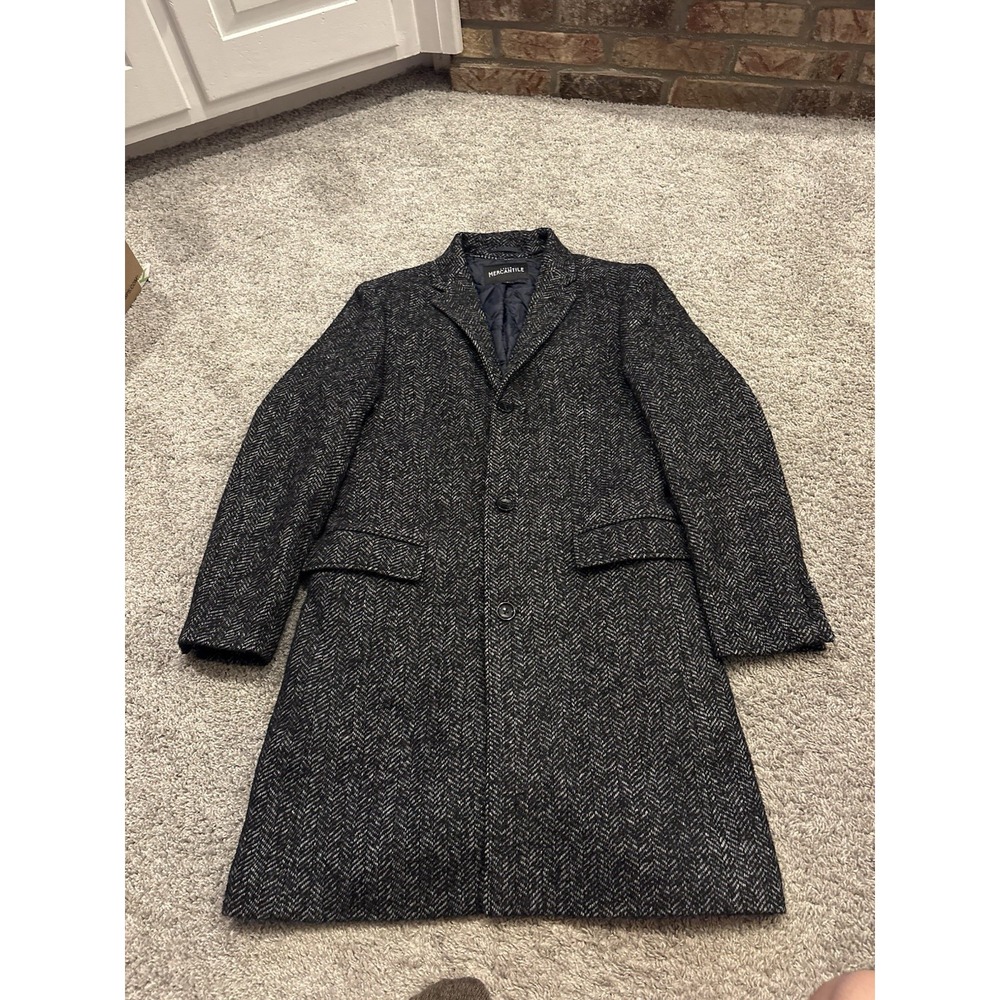 J. Crew Ludlow Quilt Lined Men's Black Tweed & White Trench Over Coat - Size 38